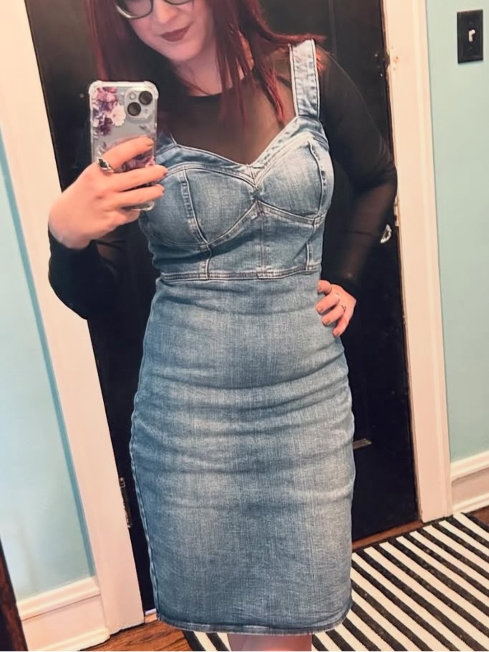 Express Demin Dress in Light Blue - Stylish Layered Look